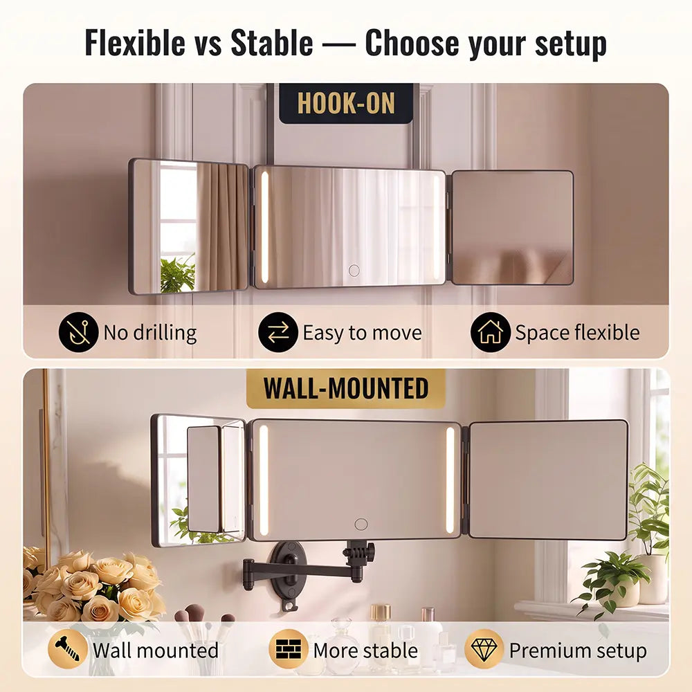Umitec Adjustable LED 3-Way Trifold Mirror